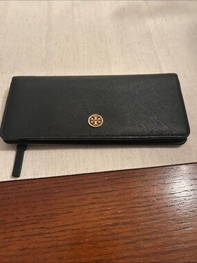Tory Burch Black Continental Wallet with Gold Emblem